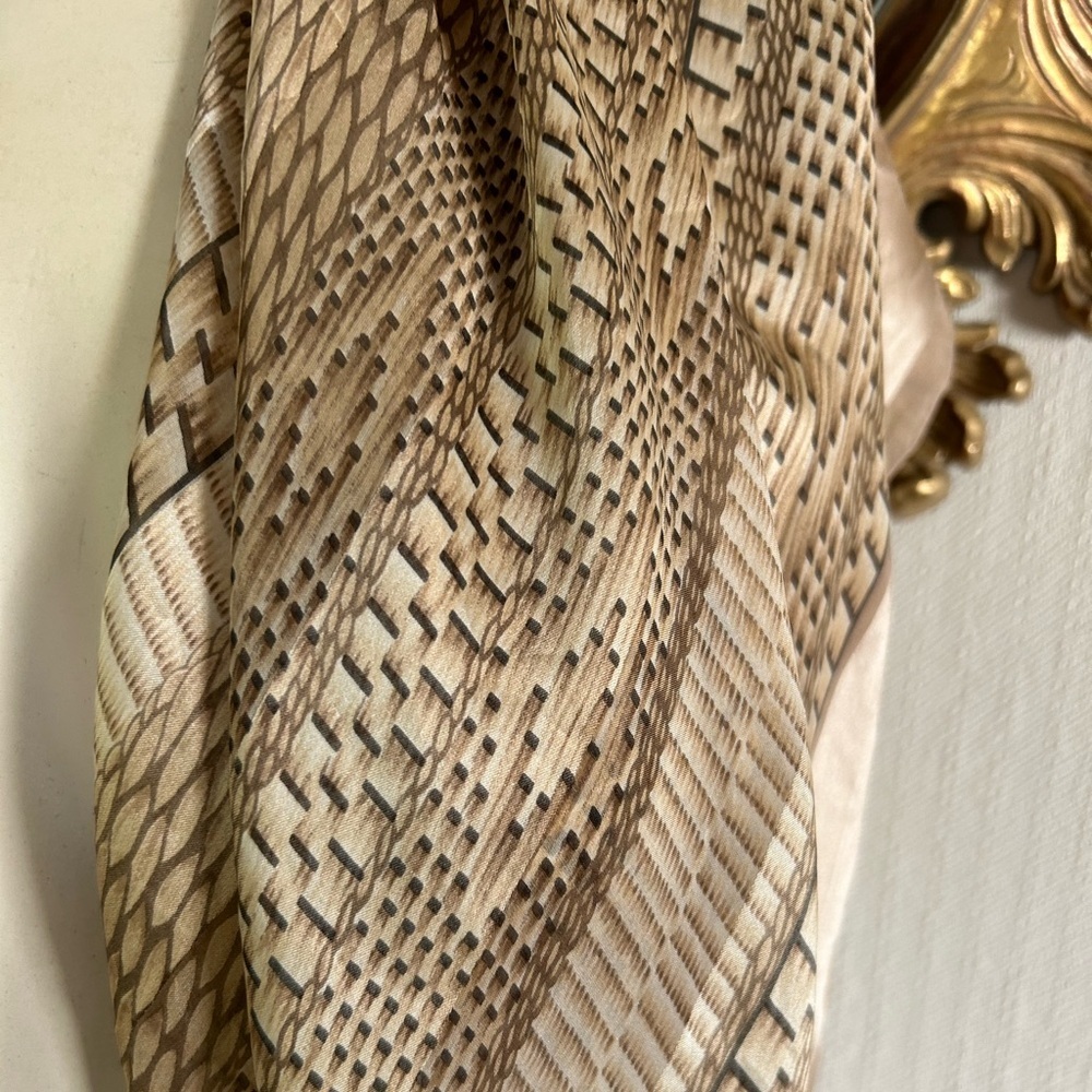 Vintage Tan & Cream Silk Chiffon Scarf - Picture 8 of 13